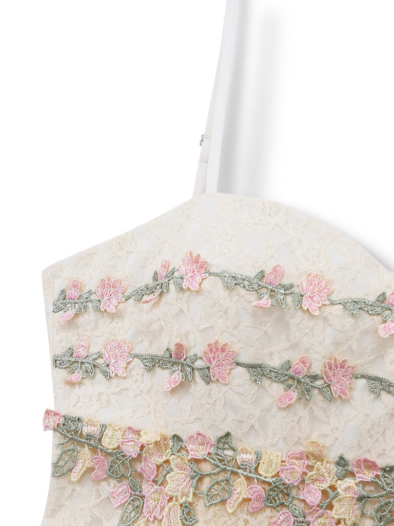 [Prévente] Nuisette en dentelle brodée de fleurs abricot style années 1950