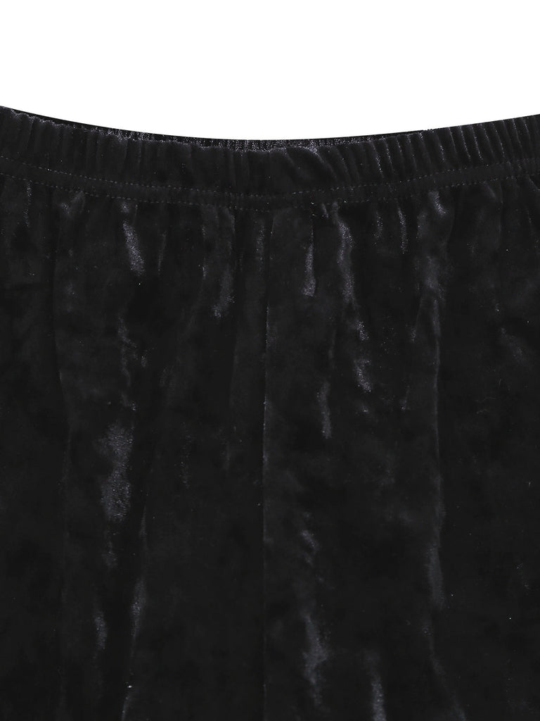 Ensemble pyjama en velours scintillant vert et noir avec col cranté années 1960