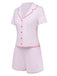 [Prévente] Pyjama en Coton Rose Pâle Fines Rayures Boutons en Forme de Cœur Années 1950