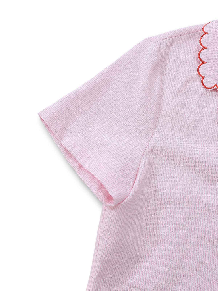 [Prévente] Pyjama en Coton Rose Pâle Fines Rayures Boutons en Forme de Cœur Années 1950