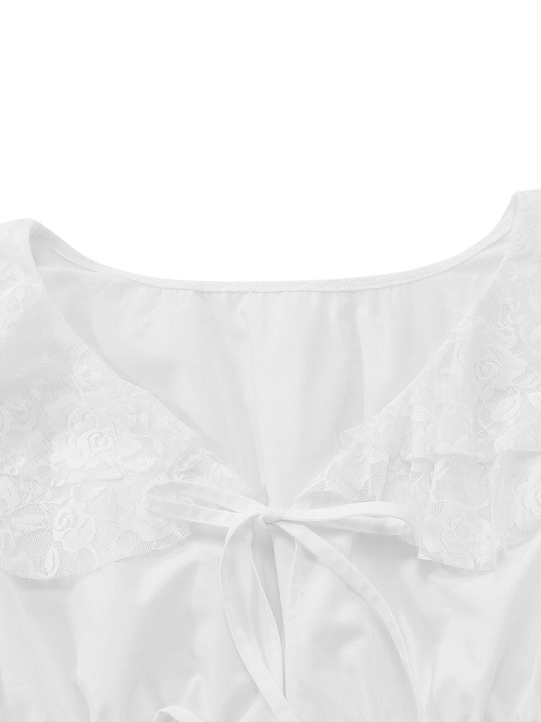 [Prévente] Nuisette longue blanche Victoria à lacets et manches bouffantes années 1960