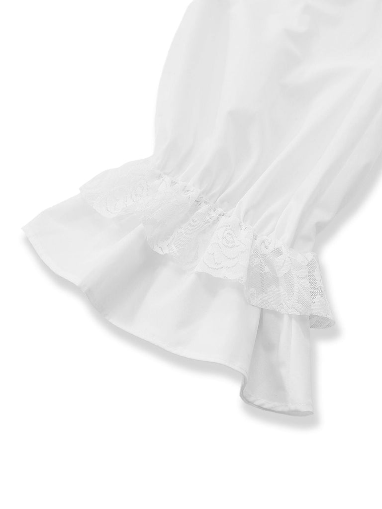 [Prévente] Nuisette longue blanche Victoria à lacets et manches bouffantes années 1960