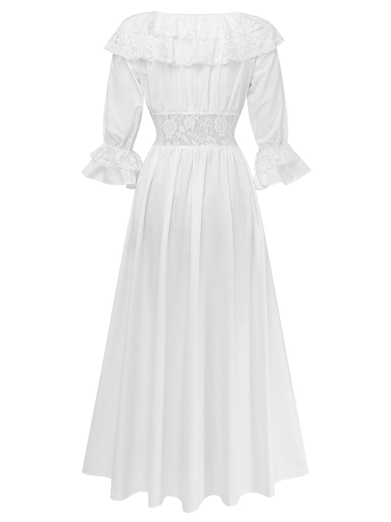 [Prévente] Nuisette longue blanche Victoria à lacets et manches bouffantes années 1960