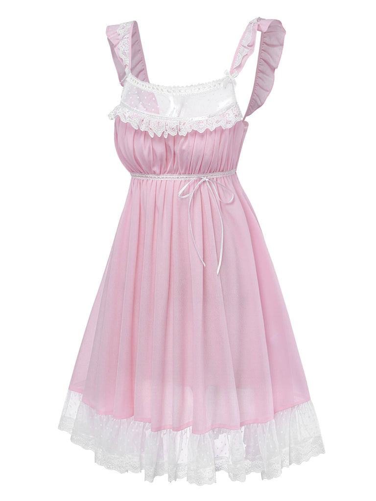 [Prévente] Rose Pâle Dentelle Nœud Tulle Chemise de Nuit Années 1950 3