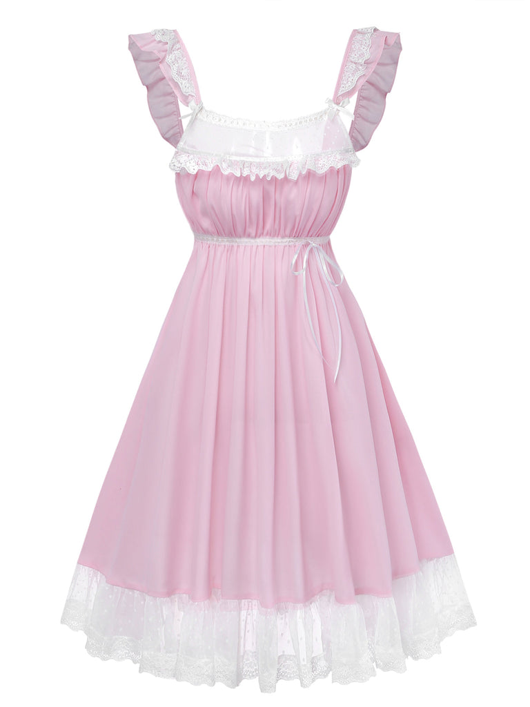 [Prévente] Rose Pâle Dentelle Nœud Tulle Chemise de Nuit Années 1950 2