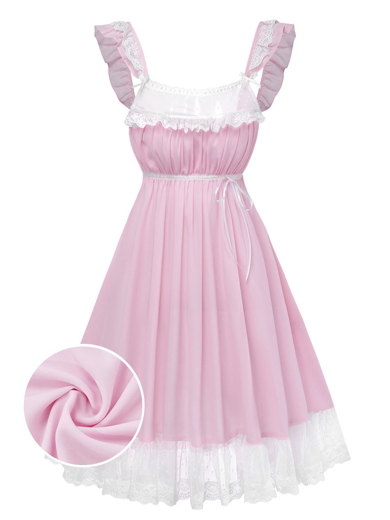 [Prévente] Rose Pâle Dentelle Nœud Tulle Chemise de Nuit Années 1950