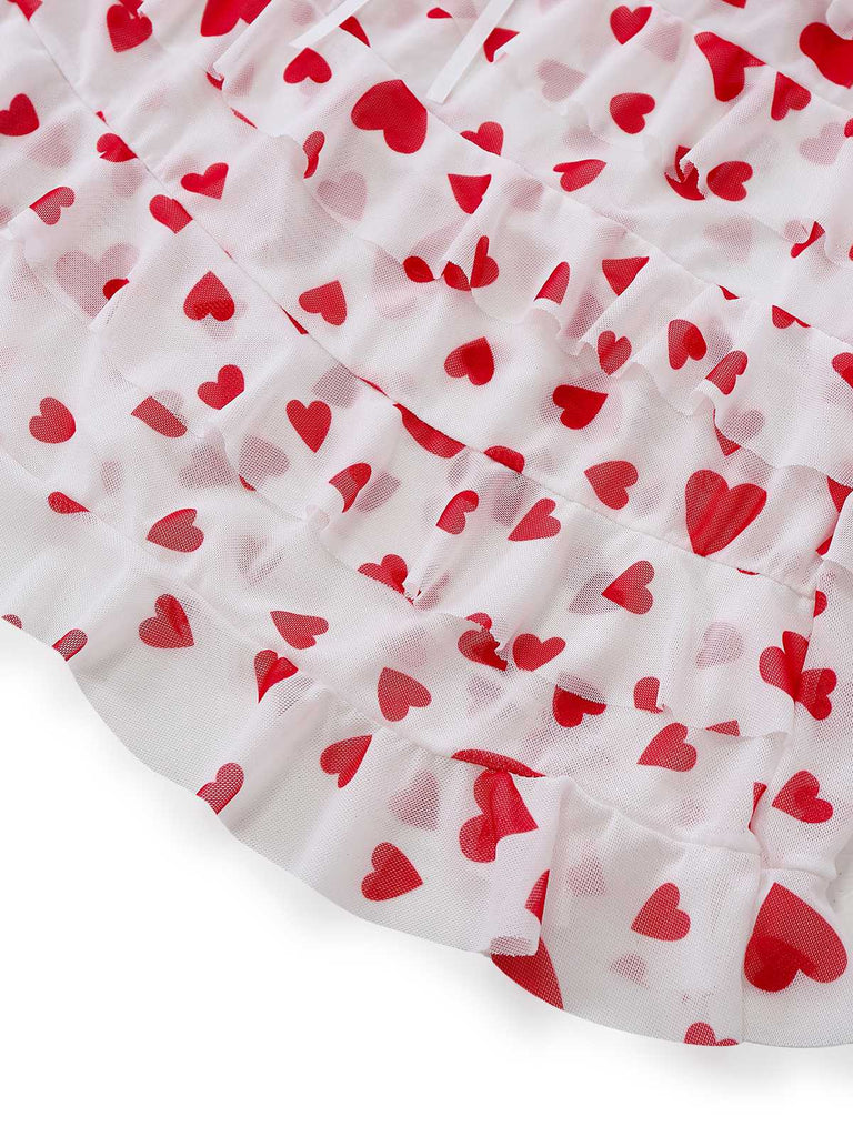 Nuisette rouge volants en résille années 1960