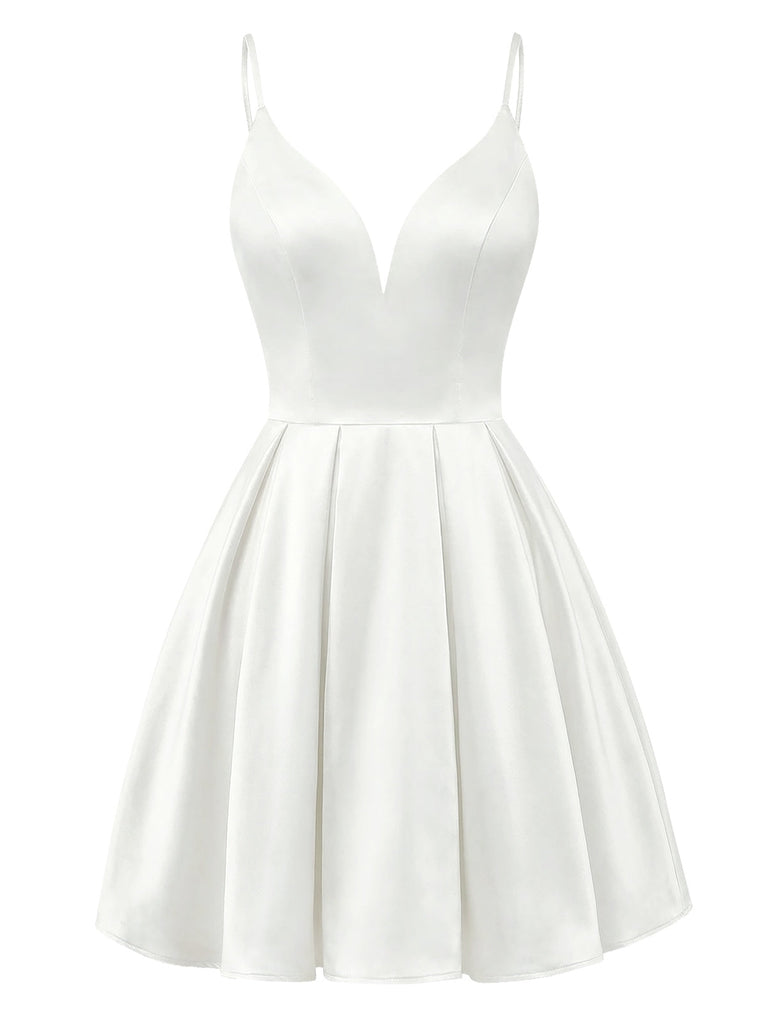 [Prévente] Nuisette plissée en satin blanc style motif ailes d'ange années 60