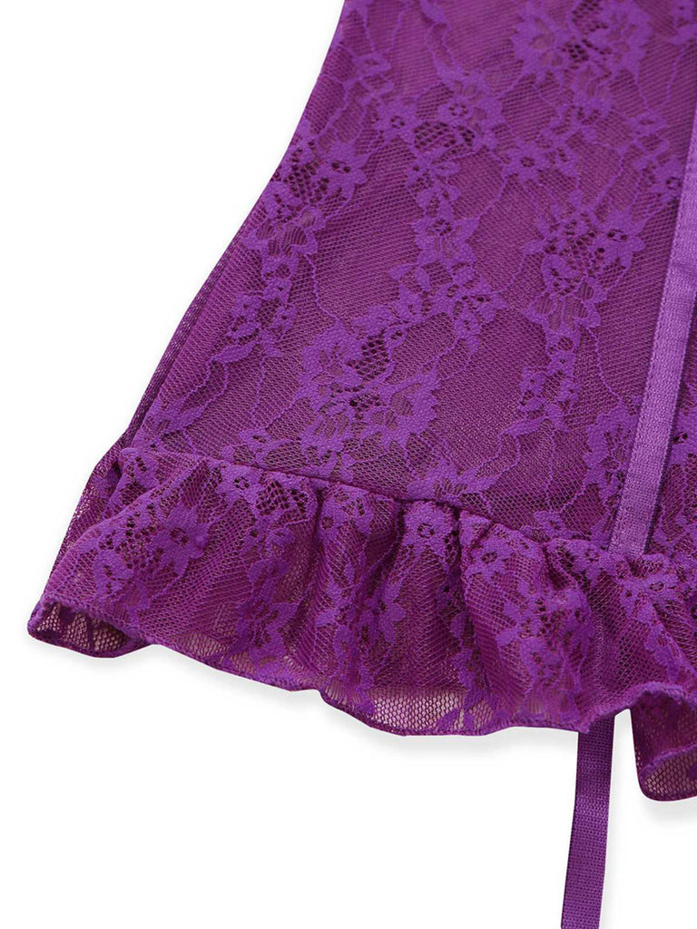 3PCS Ensemble lingerie dentelle violette bas années 1980