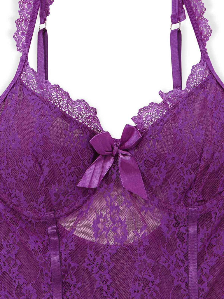 3PCS Ensemble lingerie dentelle violette bas années 1980