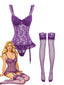 3PCS Ensemble lingerie dentelle violette bas années 1980