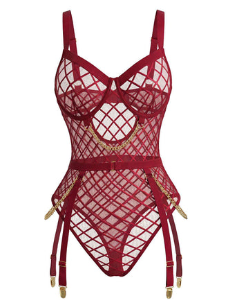 Lingerie en résille transparente à bretelles et chaînes années 1970