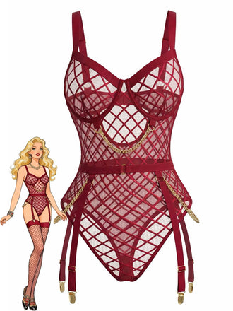 Lingerie en résille transparente à bretelles et chaînes années 1970