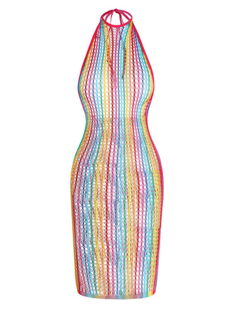 Multicolore Arc-en-Ciel Filet Halter Chemise de Nuit Années 1960 2