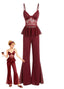 Ensemble Pyjama Rouge Dentelle Évasé Années 80