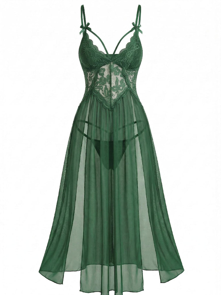 Chemise de Nuit en Dentelle à Bretelles Fines et Tulle Années '30 3