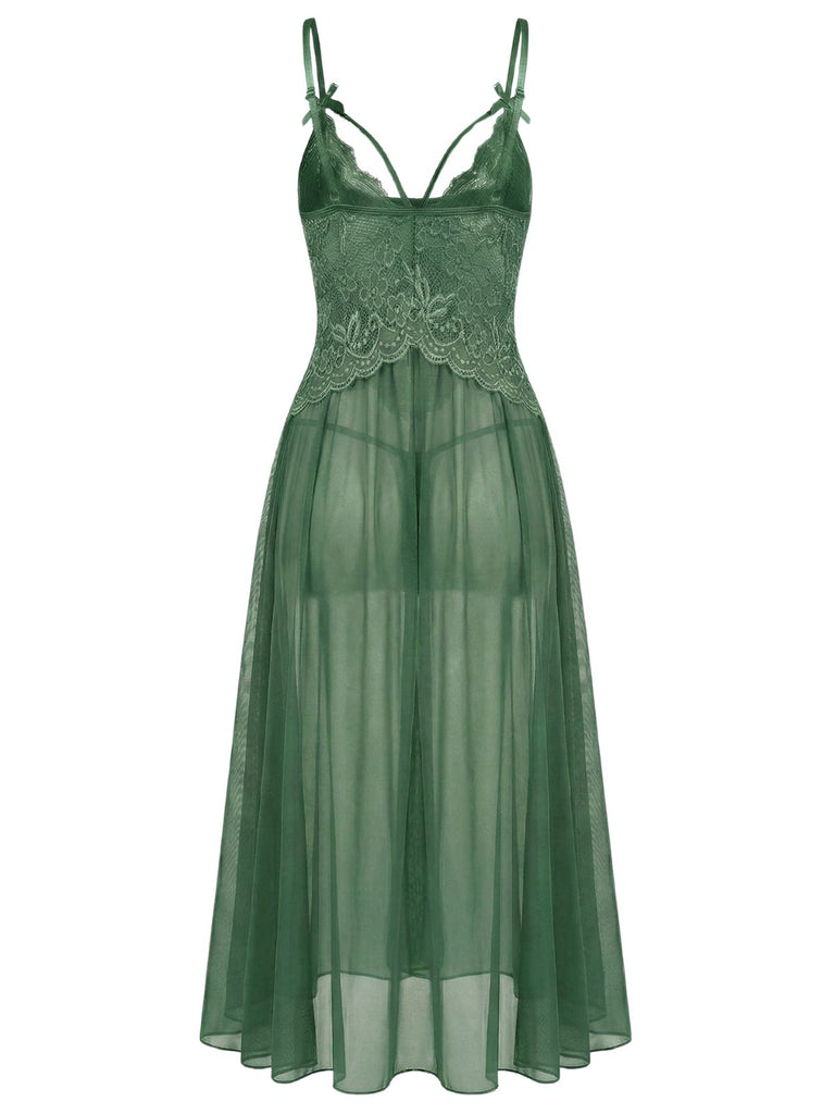 Chemise de Nuit en Dentelle à Bretelles Fines et Tulle Années '30 4