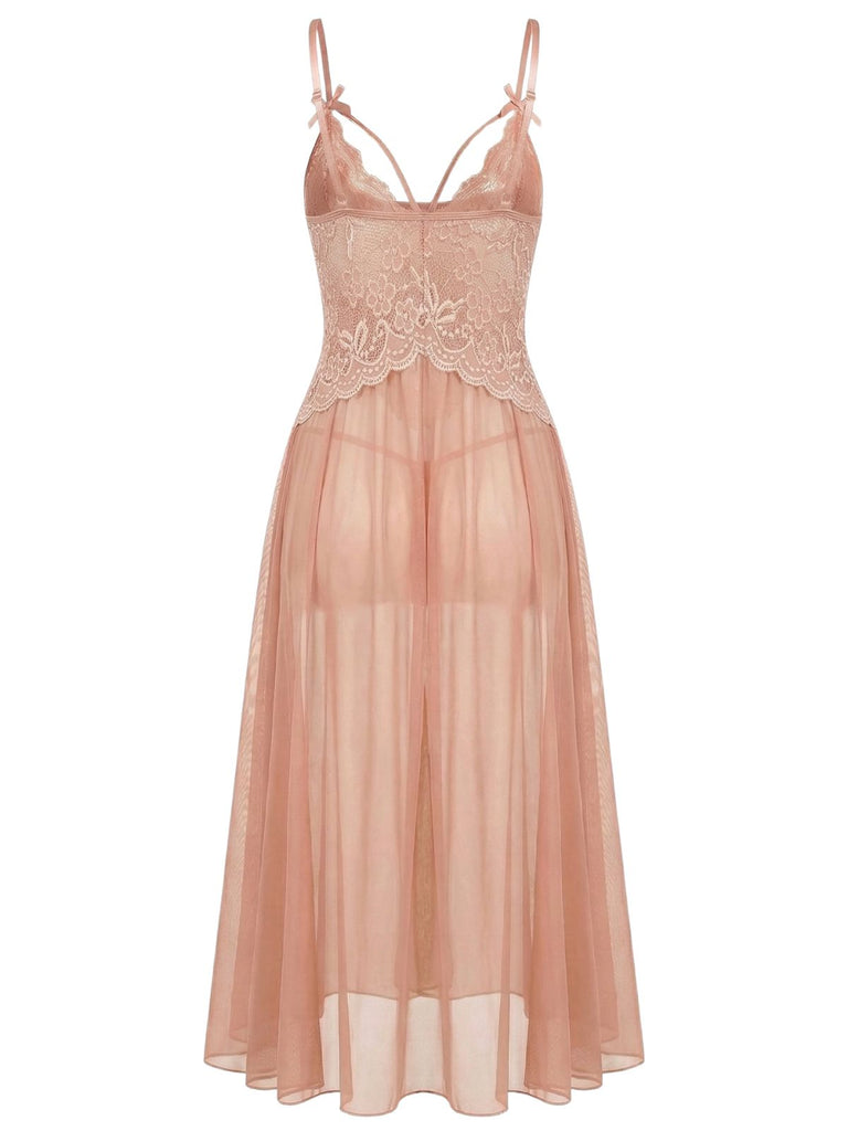 Chemise de Nuit en Dentelle à Bretelles Fines et Tulle Années '30 2