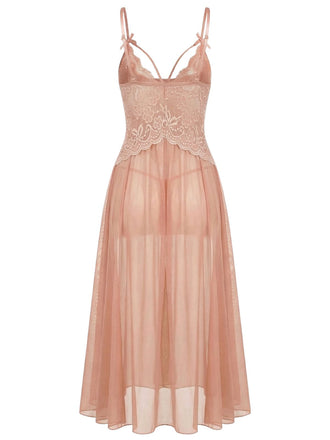 Chemise de Nuit en Dentelle à Bretelles Fines et Tulle Années '30 2