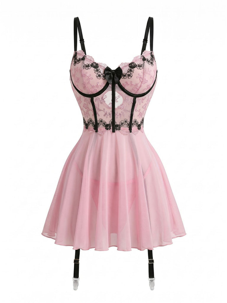 Lingerie Sensuelle Lavande Dentelle Porte-Jarretelles Années 60
