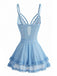Chemise de Nuit Dentelle Bretelles Fines Floral Bleu Lac années 80 3