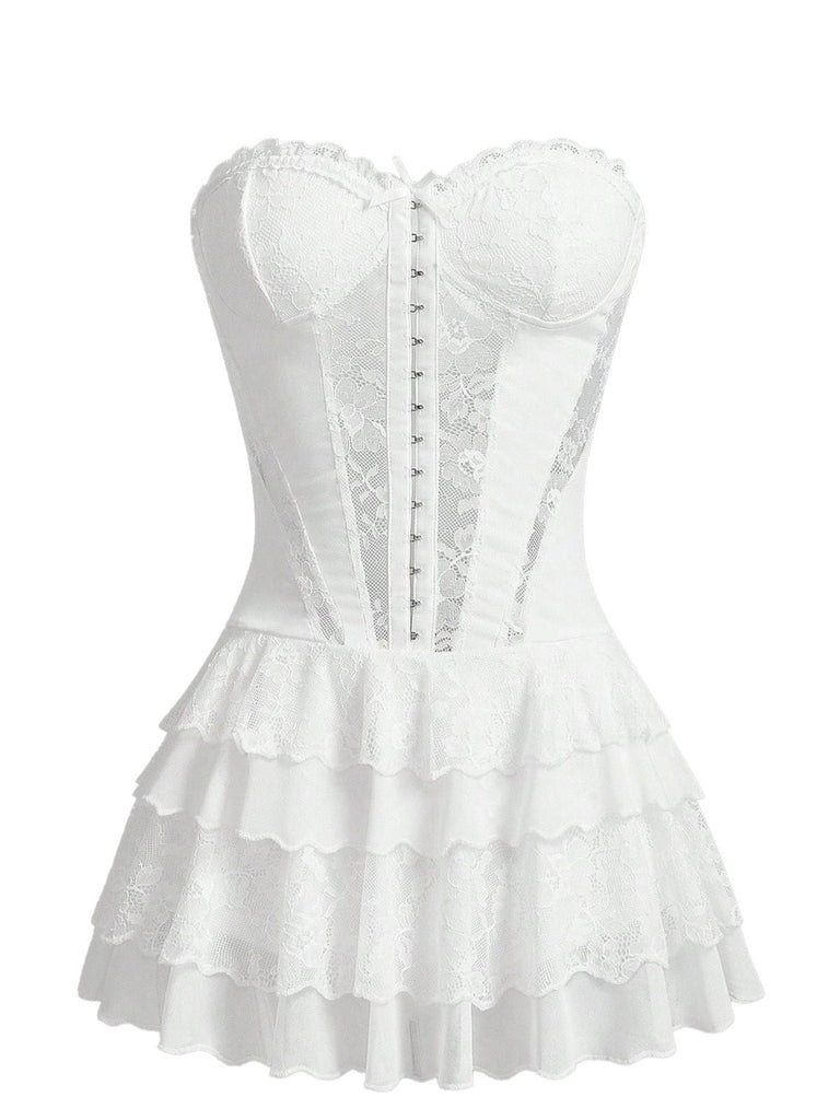 Lingerie Corset Floral en Dentelle à Volants Étagés Années 1980 8