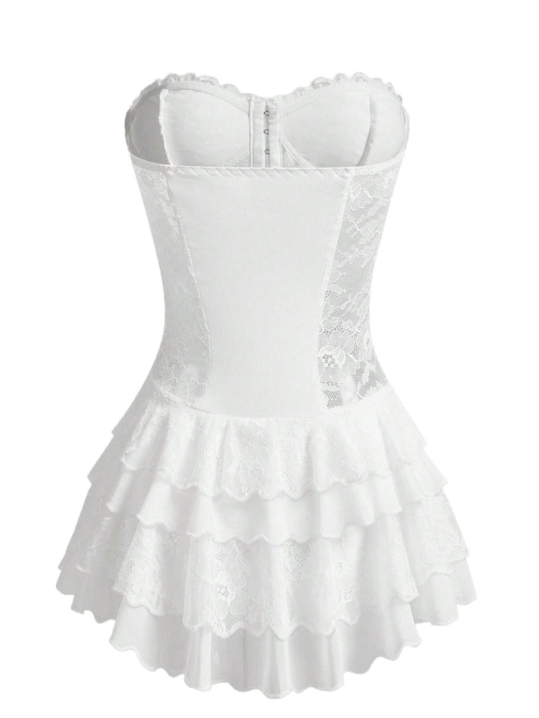 Lingerie Corset Floral en Dentelle à Volants Étagés Années 1980 9