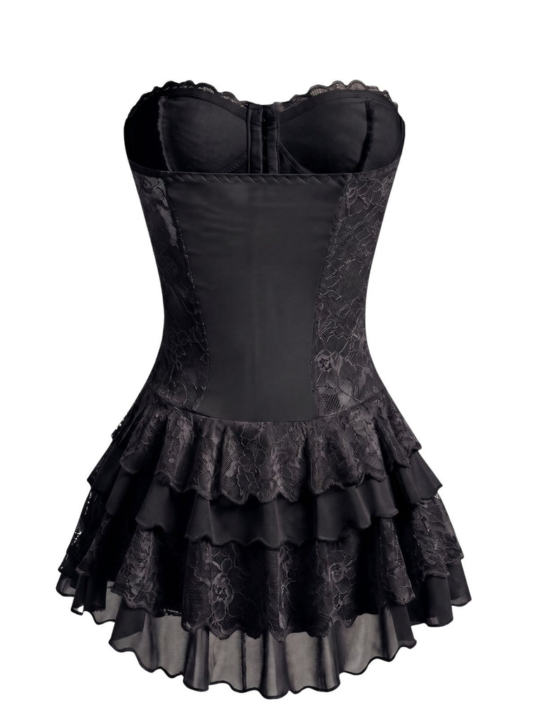 Lingerie Corset Floral en Dentelle à Volants Étagés Années 1980 7