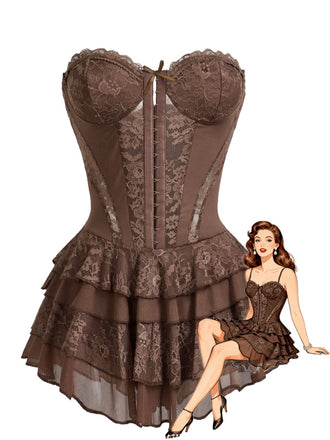 Lingerie Corset Floral en Dentelle à Volants Étagés Années 1980