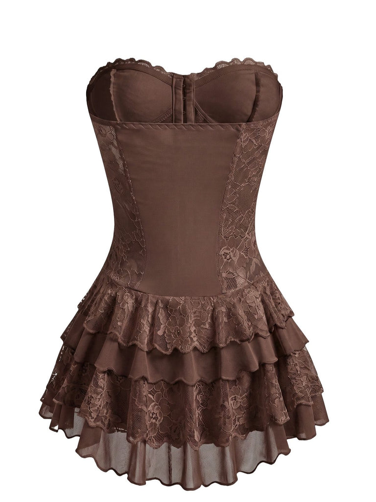 Lingerie Corset Floral en Dentelle à Volants Étagés Années 1980 3