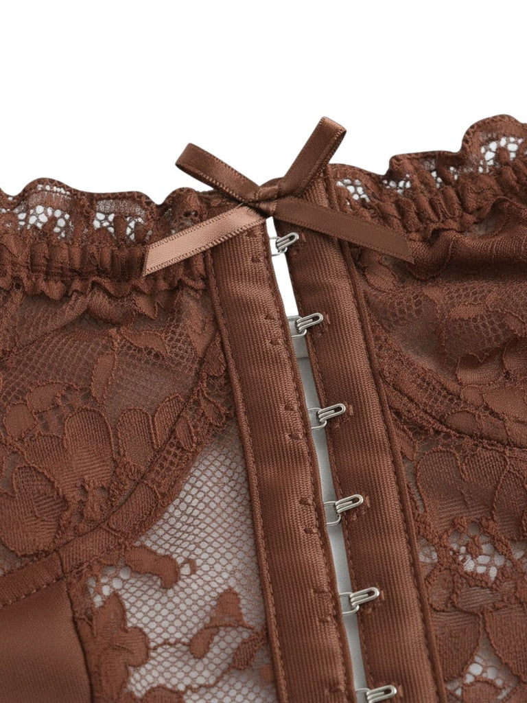 Lingerie Corset Floral en Dentelle à Volants Étagés Années 1980 4