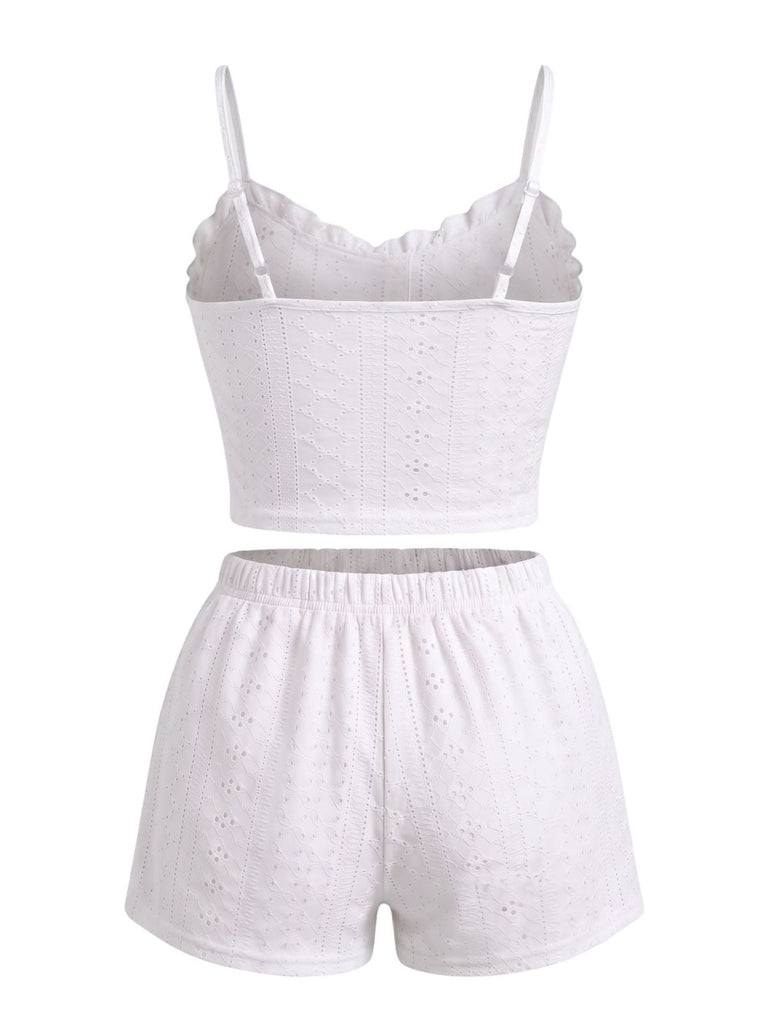 Ensemble Pyjama Bretelles Fines Boutonné à Œillets Volants années 50 9
