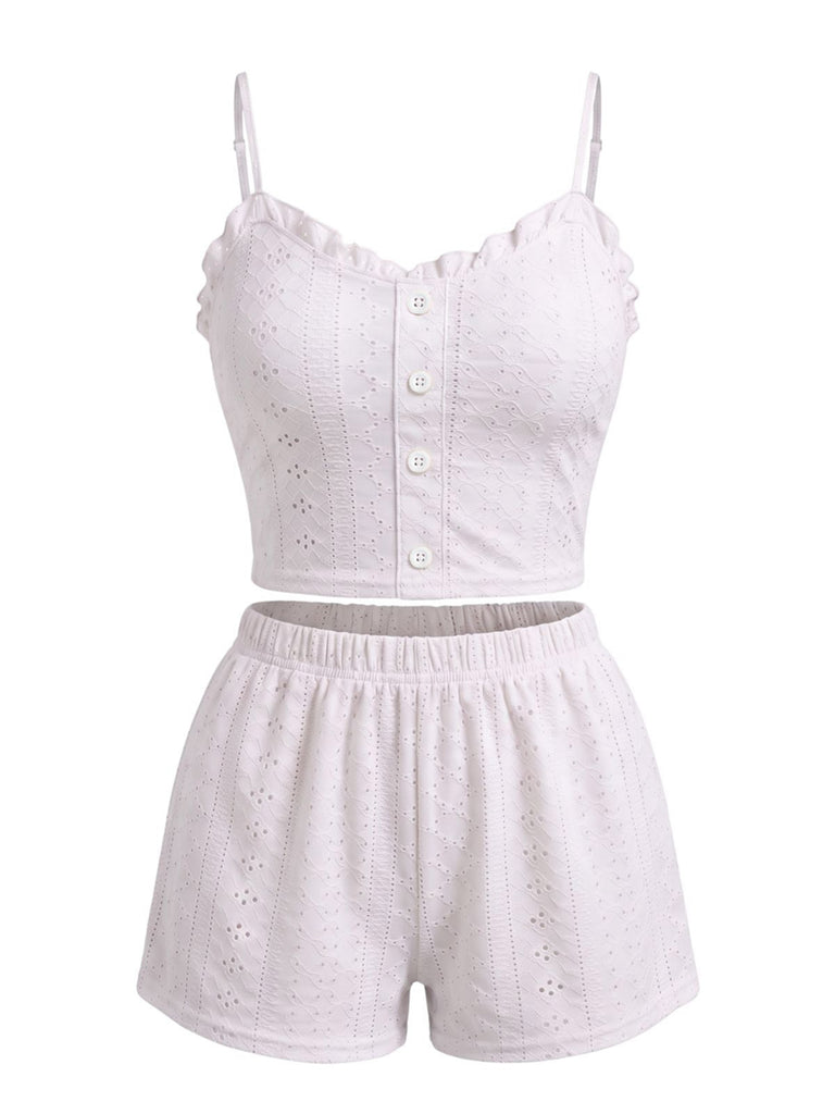 Ensemble Pyjama Bretelles Fines Boutonné années 50