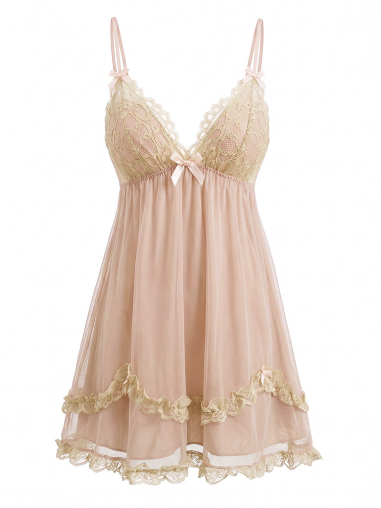 Chemise De Nuit À Bretelles Tulle Dentelle Rose Années 1930