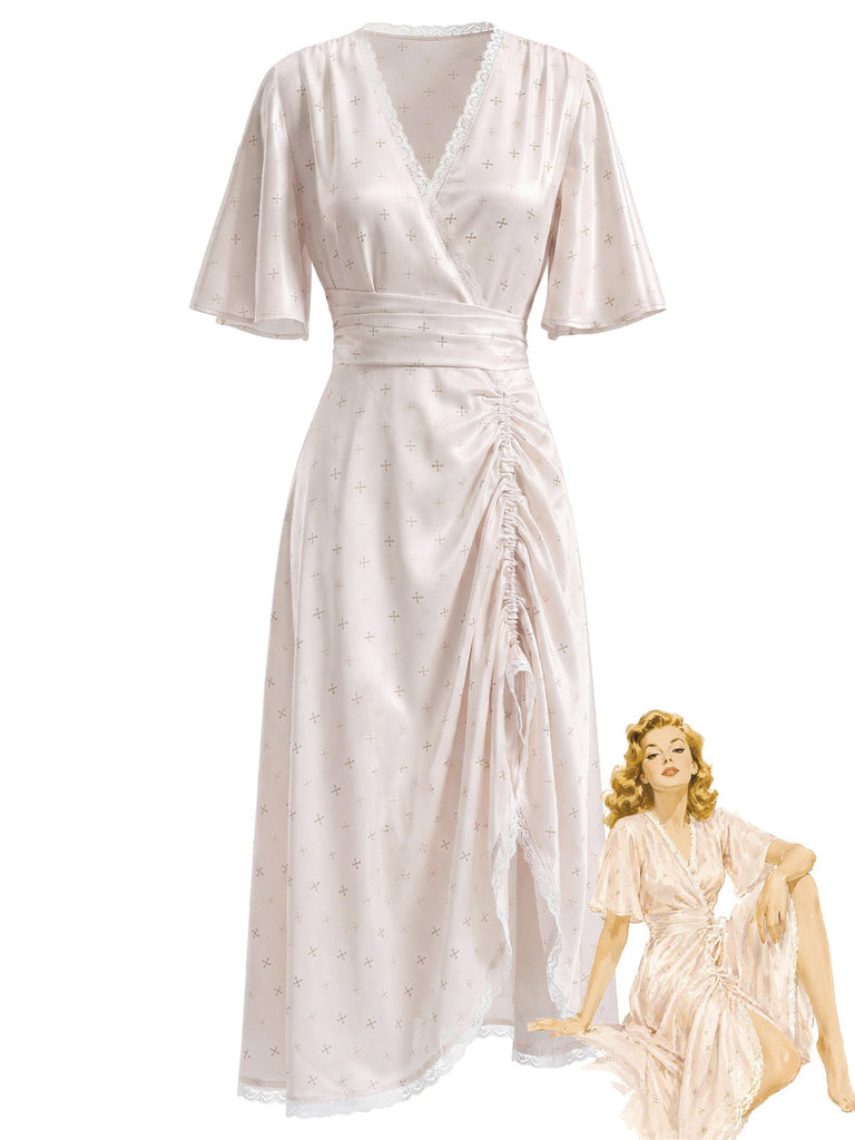 [Prévente] Nuisette Satin Petites Fleurs Convertible Ruched Ourlet Années 1950