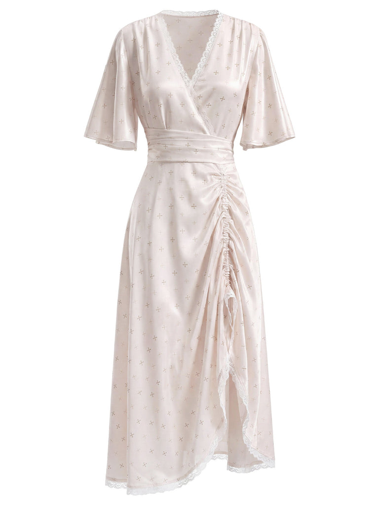 [Prévente] Nuisette Satin Petites Fleurs Convertible Ruched Ourlet Années 1950 2
