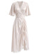 [Prévente] Nuisette Satin Petites Fleurs Convertible Ruched Ourlet Années 1950 2