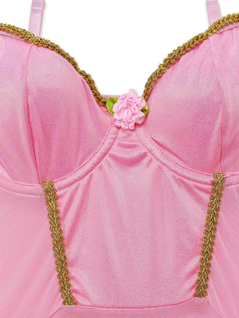 Ensemble 4 Pièces Lingerie Body Tutu Ballet Pailleté Rose Années 60