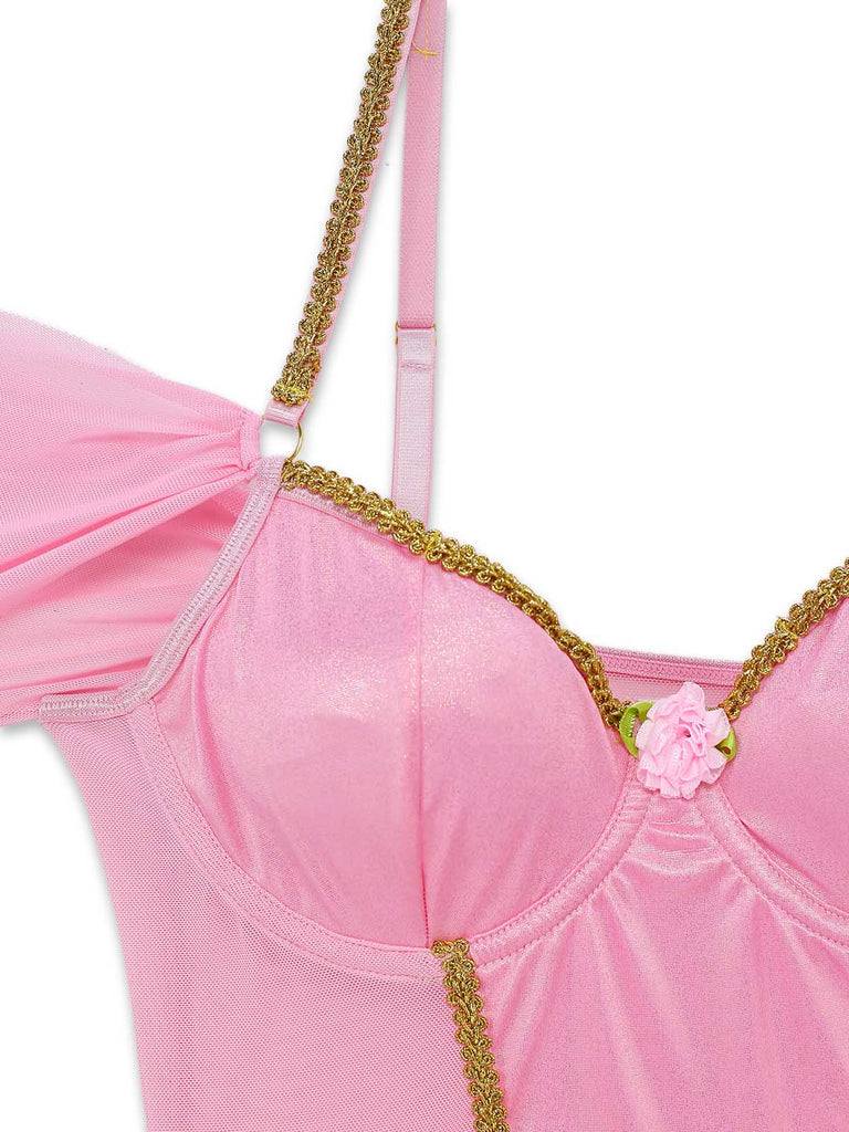 Ensemble 4 Pièces Lingerie Body Tutu Ballet Pailleté Rose Années 60