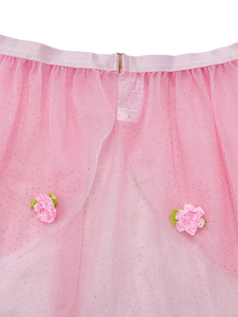 Ensemble 4 Pièces Lingerie Body Tutu Ballet Pailleté Rose Années 60