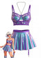 Ensemble lingerie dos nu dentelle holographique violette années 1980