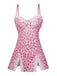 Nuisette Léopard Dentelle Cœur Imprimé Bordure Babydoll Lingerie Rose Pêche Années 1950 2