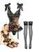 Ensemble Lingerie Nœud Léopard Dentelle avec Bas Années 1950