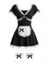 Robe courte noire costume de soubrette en dentelle à nœud et jarretelles années 1980