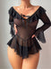 Ensemble 2 Pièces Nuisette Épaules Dénudées Tulle Transparent Années 50