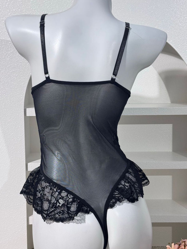 Nuisette Noir Lacé Transparent Dentelle Corset Années 1980 6