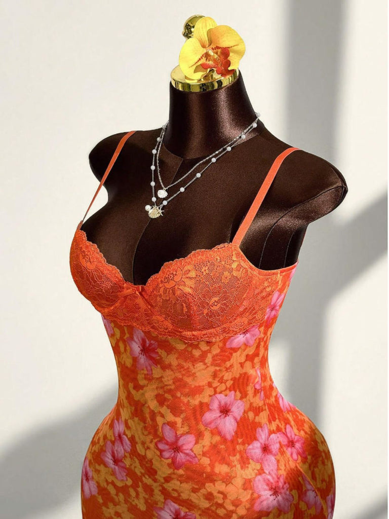 Robe Moulant Floral Dentelle Bordure Lingerie Nuisette Mini Années 1960 4