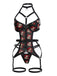 Body lingerie à bretelles, motifs crânes et toiles d'araignée Années 1970
