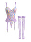 Ensemble Lingerie Violet Corset Tie-Dye Et Bas Résille Années 1950