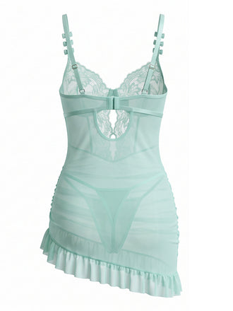 Nuisette babydoll vert menthe en dentelle à nœud années 1980 - 2